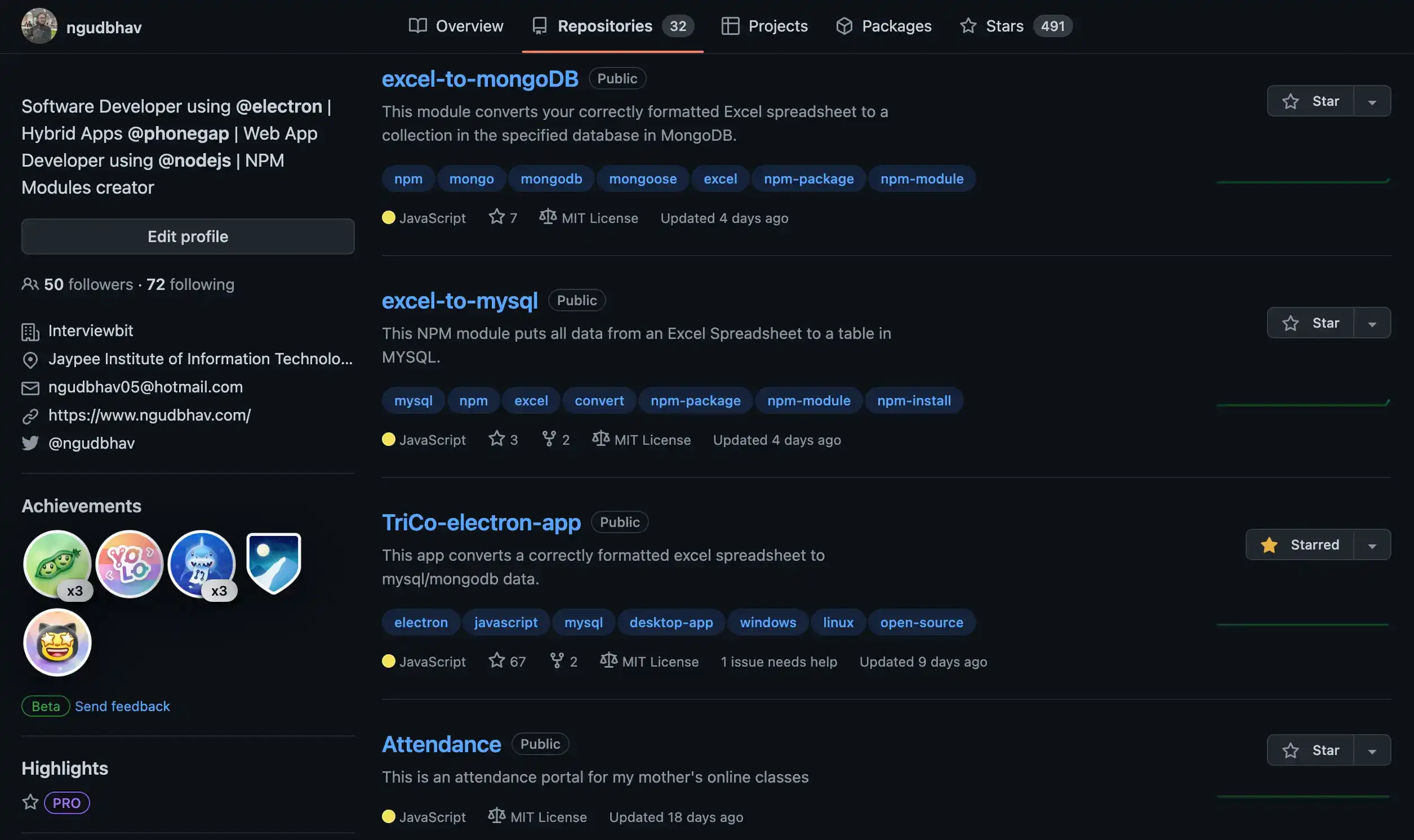 Github Repositories Page